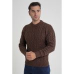 Trıst Star Erkek Bisiklet Yaka Saç Örgülü Yün Kazak TRIST-5346 - Kahve - 2XL