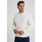 Trıst Star Erkek Bisiklet Yaka Saç Örgülü Yün Kazak TRIST-5346 - Kemik - 2XL