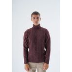 Trist Star Erkek Bordo Balıkçı Yaka Yürütme Saç Örgülü Yün Triko Örme Kazak TRIST-5336 - 2XL
