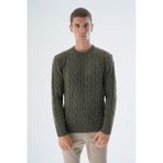 Trist Star Erkek Haki Bisiklet Yaka Saç Örgülü Yün Triko Örme Kazak TRIST-5324 - 2XL