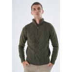 Trist Star Erkek Haki Dik Yaka Fermuarlı Yarım Balıkçı Yün Triko Örme Kazak TRIST-5325 - 2XL