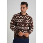 Trist Star Erkek Jakarlı Desenli Bisiklet Yaka Yılbaşı Yün Kazak TRIST-5348 - Kahve - 2XL