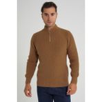 Trıst Star Erkek Kısa Fermuarlı Dik Yaka Selanik Örgü Yün Kazak TRIST-5358 - Hardal - 2XL