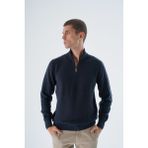 Trist Star Erkek Lacivert %100 Pamuk Fermuarlı Dik Yaka Triko Kazak TRIST-1191 - 2XL