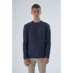 Trist Star Erkek Lacivert Bisiklet Yaka Saç Örgülü Yün Triko Örme Kazak TRIST-5324 - 2XL