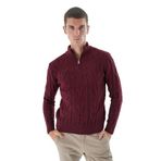 TRİST STAR Erkek Örgülü Yün Triko Kazak TRIST-5344, Bordo - 2XL