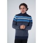 Trist Star Erkek Saç Örgülü Jakar Desenli Balıkçı Yaka Triko Yün Kazak TRIST-5319 - Lacivert - İndigo - XL