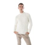 TRİST STAR Erkek Saç Örgülü Yün Triko Kazak TRIST-5343, Kemik - 2XL