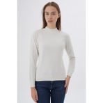 Trist Star Kadın %100 Organik Pamuk Yarım Balıkçı Yaka Triko Kazak Örme Bluz TRIST-6104 - Ekru - 2XL