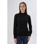 Trist Star Kadın %100 Organik Pamuk Yarım Balıkçı Yaka Triko Kazak Örme Bluz TRIST-6104 - Siyah - 2XL