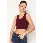 Trist Star Kadın BORDO %100 Organik Pamuk Likralı Crop Kare Yaka Triko Atlet Örme Bluz TRIST-6123 - XS