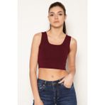 Trist Star Kadın BORDO %100 Organik Pamuk Likralı Crop Kare Yaka Triko Atlet Örme Bluz TRIST-6123