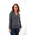 Trist Star Kadın Ink %100 Organik Pamuk V Yaka Saç Örgülü Triko Kazak Örme Bluz TRIST-6155 - XL - Koyu Gri - Mavi