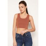 Trist Star Kadın KIREMIT %100 Organik Pamuk Likralı Crop Kare Yaka Triko Atlet Örme Bluz TRIST-6123 - XS