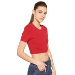 TRİST STAR Kadın Likralı Crop Bluz Trist-6125, Kırmızı - M