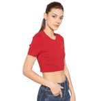 TRİST STAR Kadın Likralı Crop Bluz Trist-6125, Kırmızı - XS