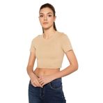 TRİST STAR Kadın Likralı Crop Bluz Trist-6125, Koyu Bej - M