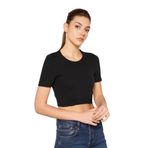 TRİST STAR Kadın Likralı Crop Bluz Trist-6125, Siyah - XS