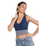 TRİST STAR Kadın Likralı Crop Triko Atlet Örme Trist-6106, INDIGO - S