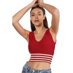 TRİST STAR Kadın Likralı Crop Triko Atlet Örme Trist-6106, KIRMIZI - S