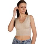TRİST STAR Kadın Likralı Crop Triko Atlet Trist-6109, Bej - XS
