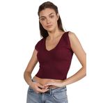 TRİST STAR Kadın Likralı Crop Triko Atlet Trist-6109, Bordo - XS