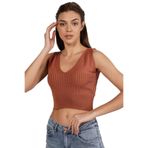 TRİST STAR Kadın Likralı Crop Triko Atlet Trist-6109, Kiremit - M