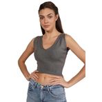 TRİST STAR Kadın Likralı Crop Triko Atlet Trist-6109, Koyu Gri - M