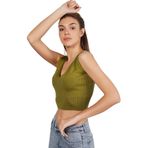 TRİST STAR Kadın Likralı Crop Triko Atlet Trist-6109, Oliv - M