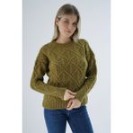 Trist Star Kadın Olive Bisiklet Yaka Yürüt Saç Örgülü Yün Karışımlı Özel Iplik Triko Örme Kazak TRIST-6164 - L - XL