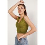 Trist Star Kadın OLIVE Organik Pamuk Likralı Crop Triko Atlet Örme Bluz TRIST-6109 - Yeşil - XS