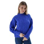 TRİST STAR Kadın Oversize Petek Örgü Triko Kazak Trist-6162, Saks - L/XL
