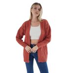 TRİST STAR Kadın Oversize Pon Ponlu Triko Örme Hırka TRIST-6165, Kiremit - L/XL