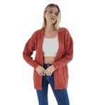 TRİST STAR Kadın Oversize Pon Ponlu Triko Örme Hırka TRIST-6165, Kiremit - S/M
