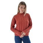 TRİST STAR Kadın Oversize Saç Örgülü Triko Örme Kazak TRIST-6158, Kiremit - L/XL