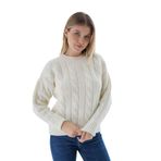 TRİST STAR Kadın Oversize Saç Örgülü Triko Örme Kazak TRIST-6167, Kemik - L/XL