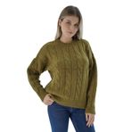 TRİST STAR Kadın Oversize Saç Örgülü Triko Örme Kazak TRIST-6167, Olive - L/XL