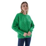 TRİST STAR Kadın Oversize Saç Örgülü Triko Örme Kazak TRIST-6167, Yeşil - S/M