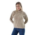 TRİST STAR Kadın Oversize Selanik Saç Örgülü Triko Kazak TRIST-6159, Bej - L/XL