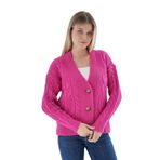 TRİST STAR Kadın Oversize V Yaka Uzun Hırka TRIST- 6161 Fuşya-L/XL