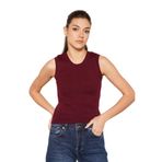 TRİST STAR Kadın Saç Örgülü Fitilli Bisiklet Yaka Triko Atlet Trist-6122, Bordo - XS