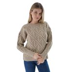 TRİST STAR Kadın Saç Örgülü Triko Örme Kazak TRIST-6164, Bej - L/XL
