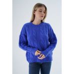 Trist Star Kadın Saks Oversize Bisiklet Yaka Saç Örgülü Yünlü Özel Iplik Triko Örme Kazak TRIST-6167 - L - XL