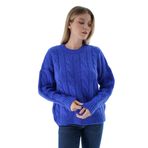 TRİST STAR Kadın Saks Oversize Bisiklet Yaka Saç Örgülü Yünlü Özel İplik Triko Örme Kazak TRIST-6167