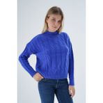 Trist Star Kadın Saks Oversize Yarım Balıkçı Saç Örgülü Yünlü Özel Iplik Triko Örme Kazak TRIST-6158 - L - XL