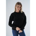 Trist Star Kadın Siyah Bisiklet Yaka Yürüt Saç Örgülü Yün Karışımlı Özel Iplik Triko Örme Kazak TRIST-6164 - L - XL