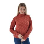 TRİST STAR Kadın Turuncu Oversize Balıkçı Yaka Selanik Saç Örgülü Yün Özel İplik Triko Örme Kazak TRIST-6163