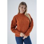 Trist Star Kadın Turuncu Oversize Yarım Balıkçı Yürütme Petek Örgü Yün Özel Iplik Triko Örme Kazak - L - XL