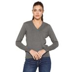 TRİST STAR Kadın V Yaka Triko Kazak Trist-6102, Koyu Gri - 2XL