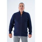 Trist Star Lacivert Büyük Beden Erkek Fermuarlı Dik Yaka Pirin Örgü %100 Pamuk Triko Hırka TRIST-2114 - 3XL